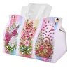 DIY PU Diamond Painting Tissue Box Kit Desktop Tissue Holder with Rhinestone Diamond Desk Decorative Tissue Box for Adults Desktop Storage Organizer (flowers)