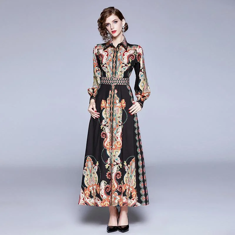 Lady court style printed totem dress