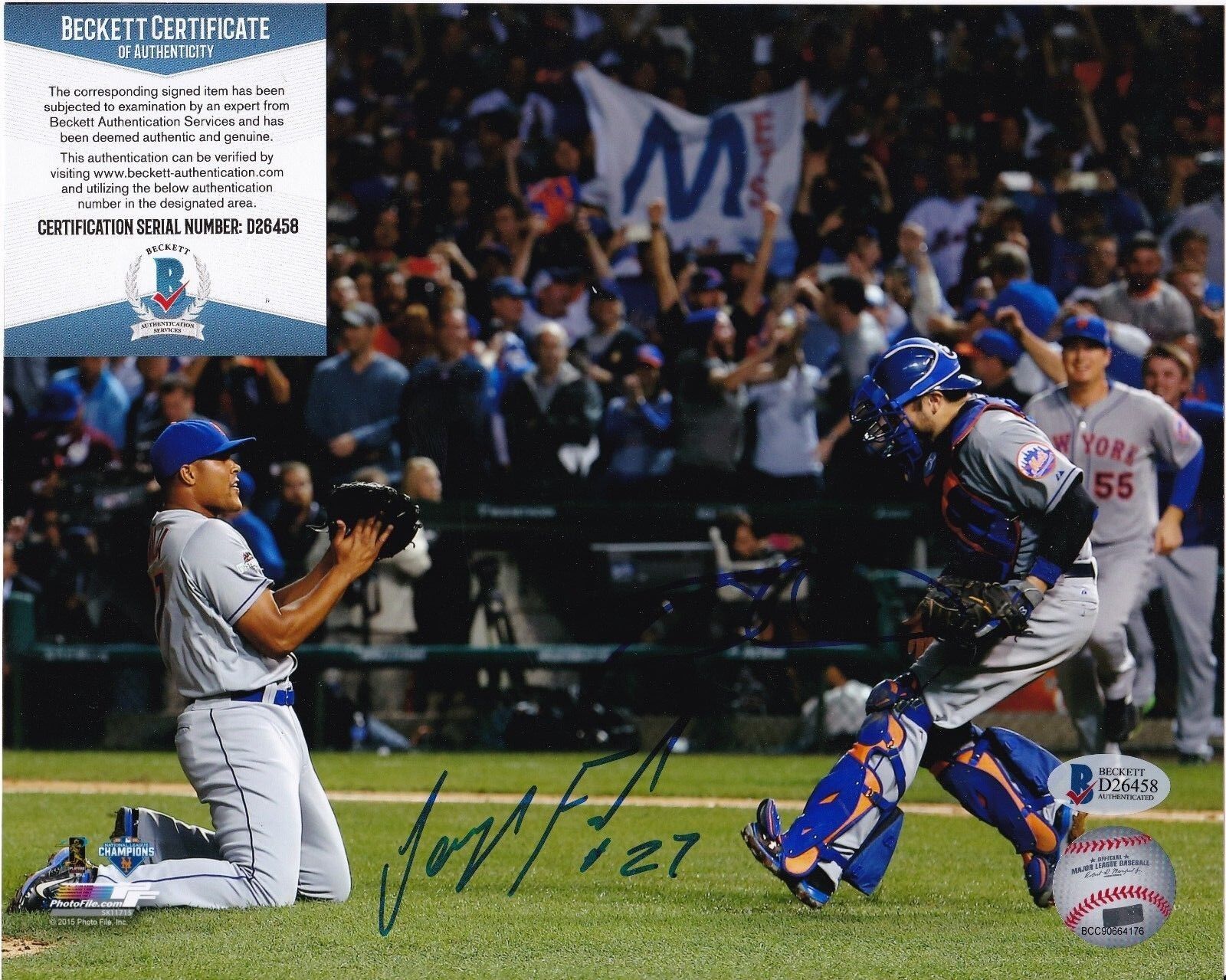 JEURYS FAMILIA / TRAVIS D'ARNAUD NEW YORK METS BECKETT AUTHENTICATED SIGNED 8x10