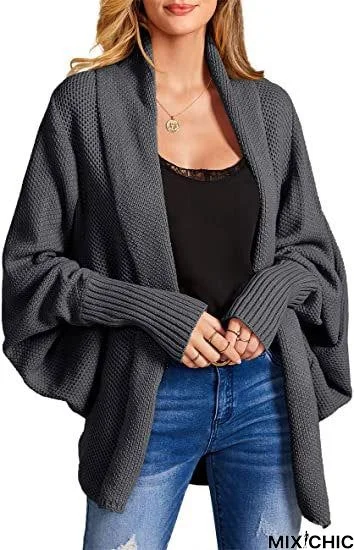 Soft Waxy Long Sleeved Cardigan Lapel Casual Loose Knitted Sweater