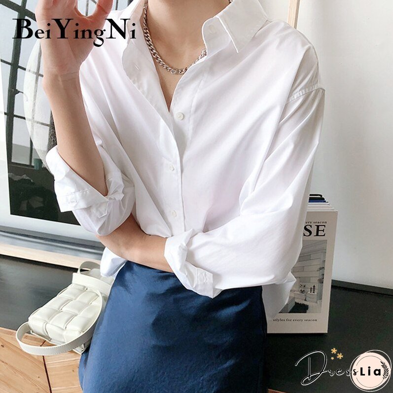 Christmas Gift Beiyingni Vintage Cotton Shirts Female Plain Casual Loose Korean Long Sleeve Blouses Women Plus Size Harajuku Chic Elegant Tops
