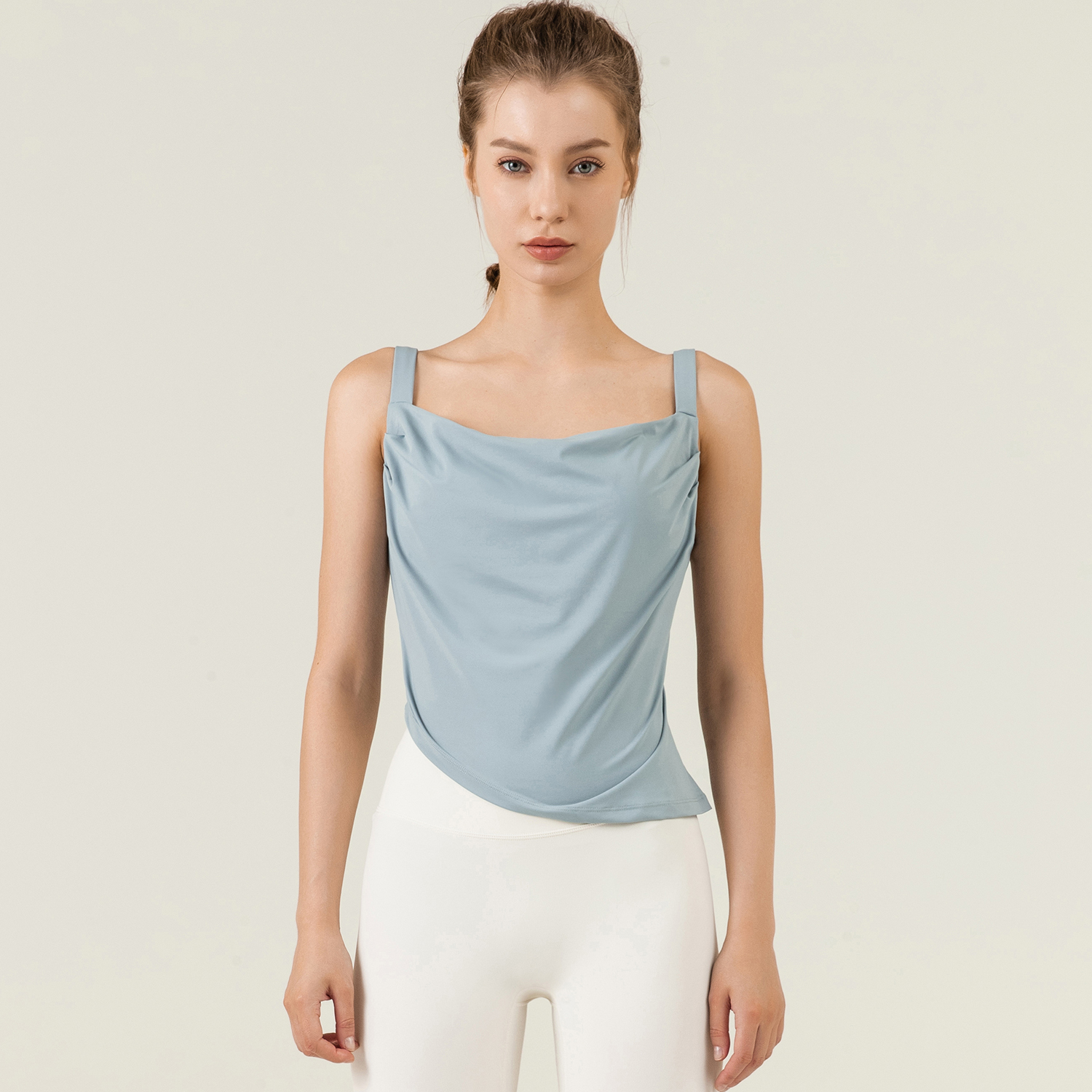Hergymclothing Glacial Gray irregular hem loose polyester comfort gym tank top vest with remobavle cups for sale