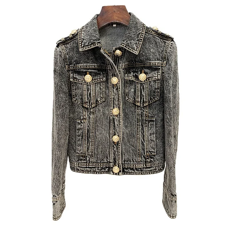 Nigikala Nigikala Star Fashion Lion Head Button Repair Water Denim Jacket Jacket In Autumn And Winter 2025