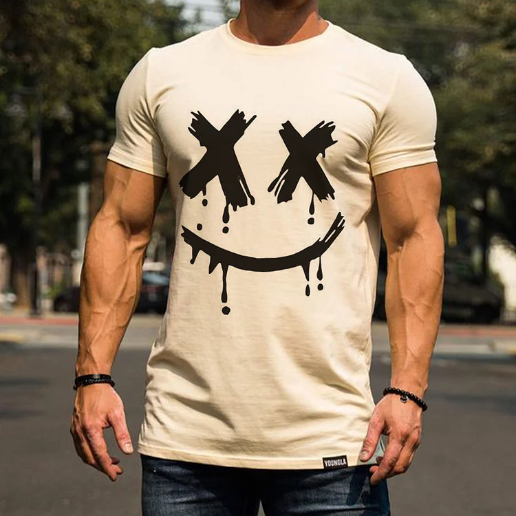 Men's Fashion Print Colorblock Casual Slim Fit Short Sleeve T-Shirt