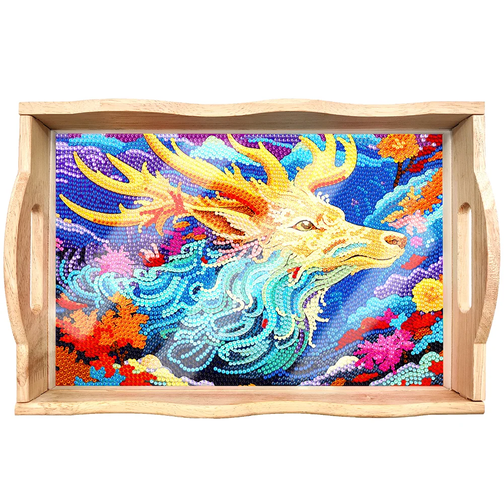 DIY Dragon Diamond Painting Decorative Trays with Handle Coffee Table Tray for Serving Food