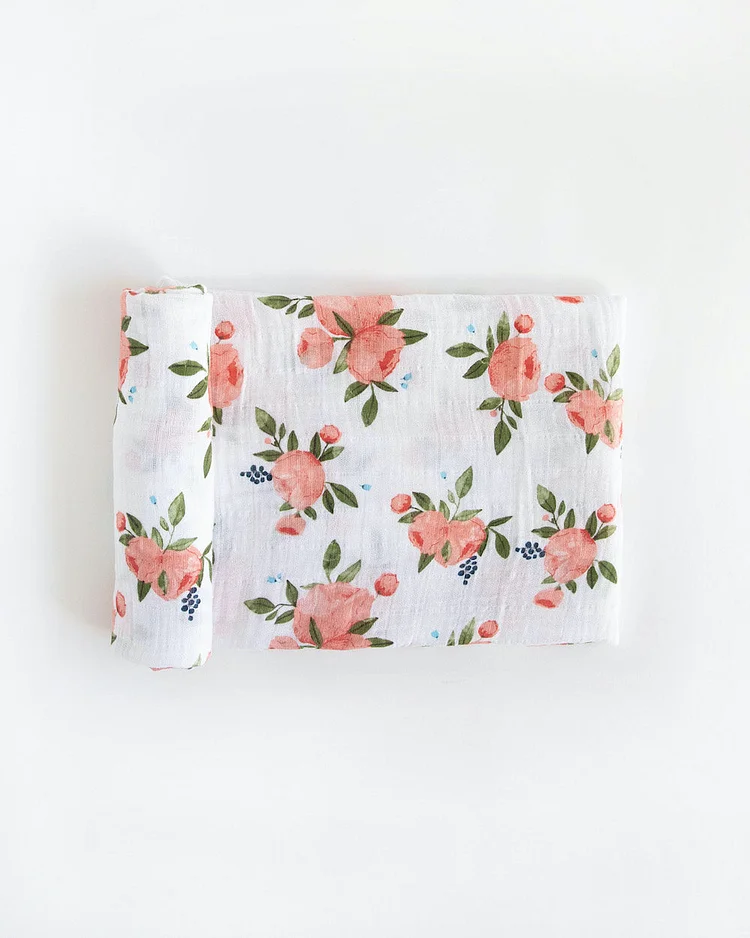 Cotton Muslin Swaddle Blanket - Watercolor Roses