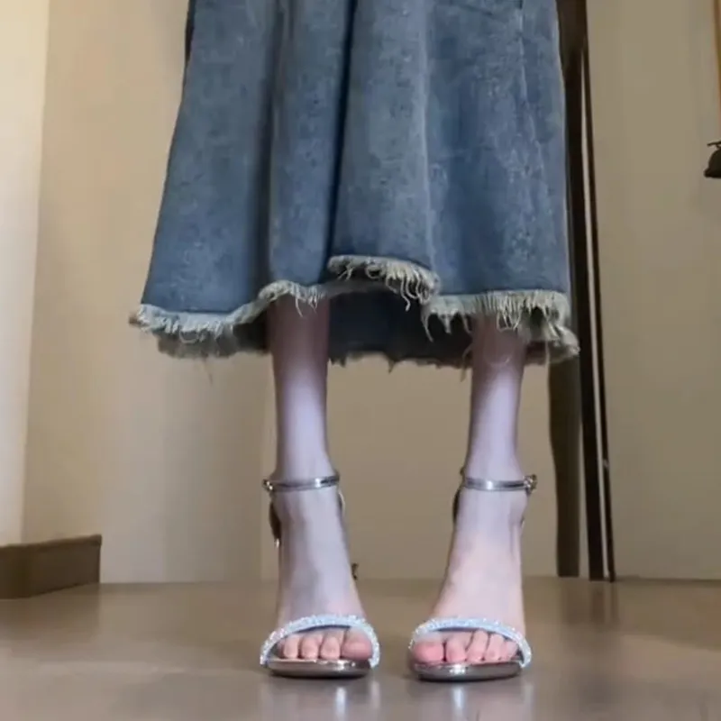 Breakj Breakj Drill With High Heels Women 2025 Summer New Deed Sandals Sexy Name Style Ceremonial Fine Heel Single Shoes