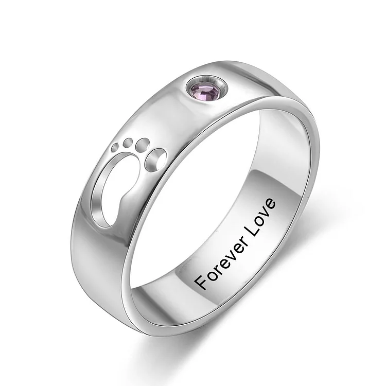 Baby Feet Ring 1 Birthstone Engraved Name Perfect Gift For New Born