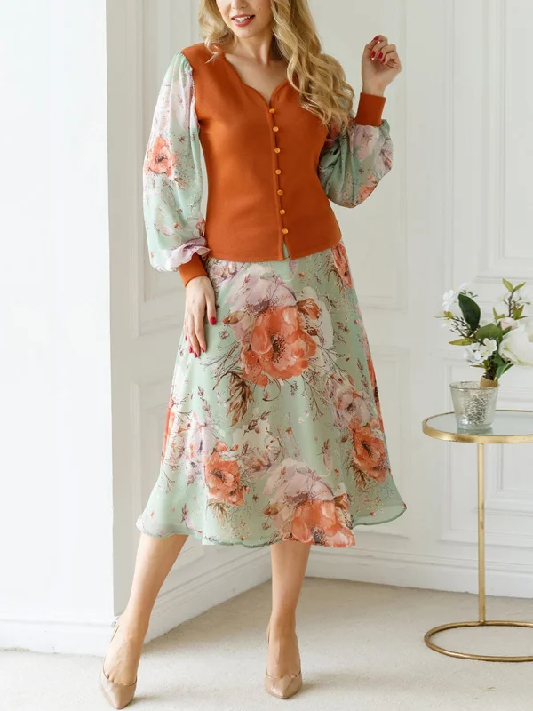 Printed Panel Top and Skirt Set