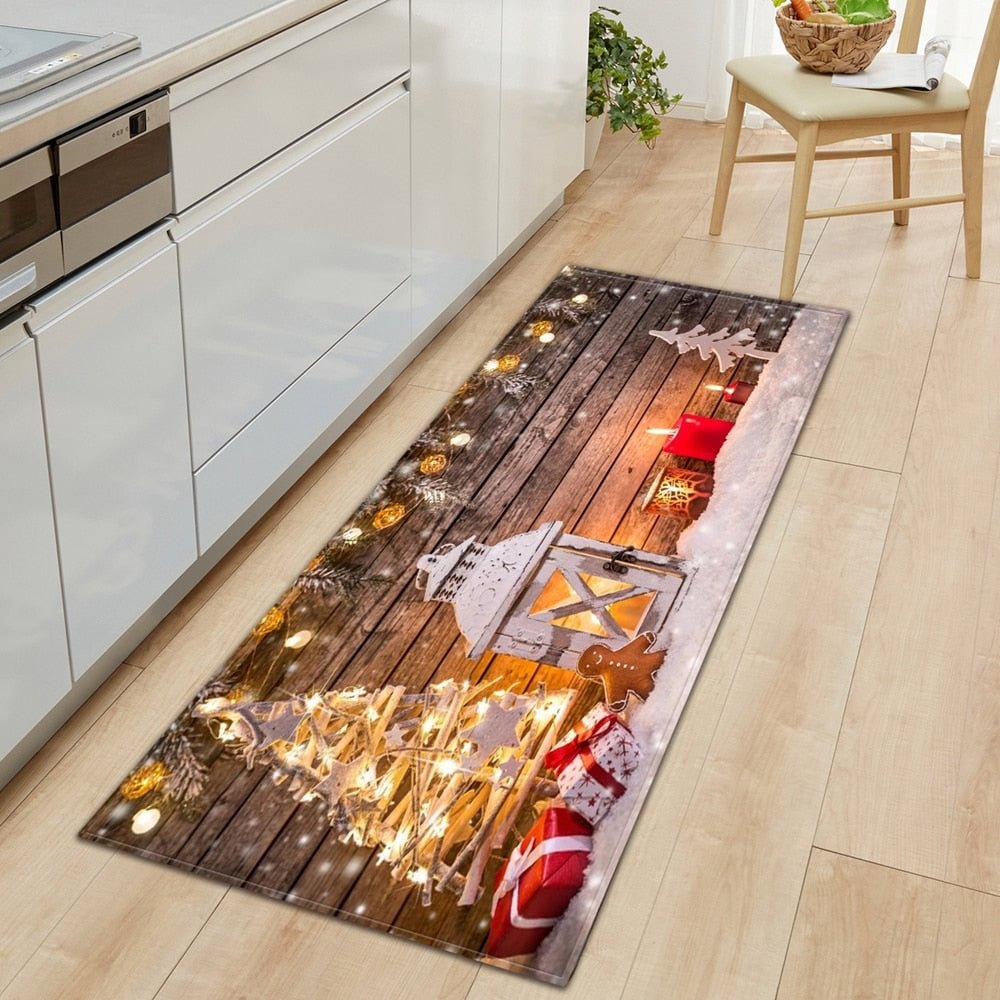 Christmas Kitchen Mat Rectangle Entrance Doormat Bedroom Home Floor Decoration Living Room Carpet Hallway Bathroom Anti-slip Rug