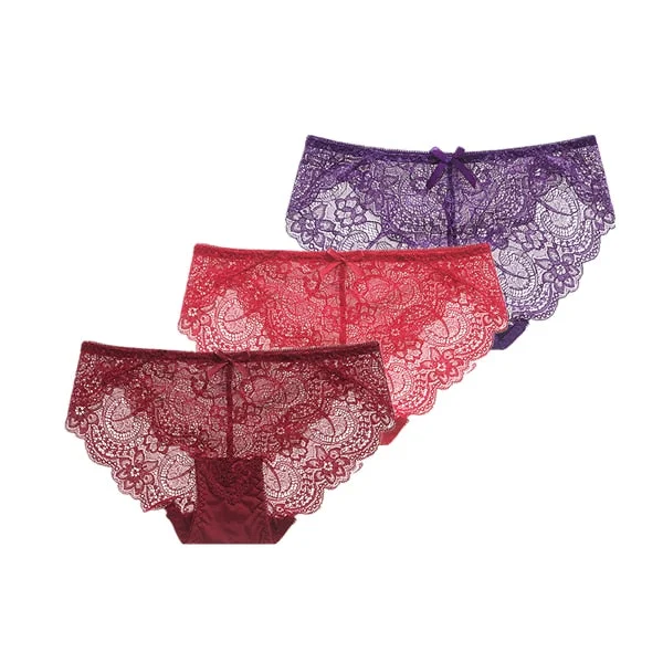 3Pcs/Lot Sexy Lace Underwear Women Transparent Low Waist Panties Cotton Crotch Briefs for Girls Breathable Seamless Lingeries