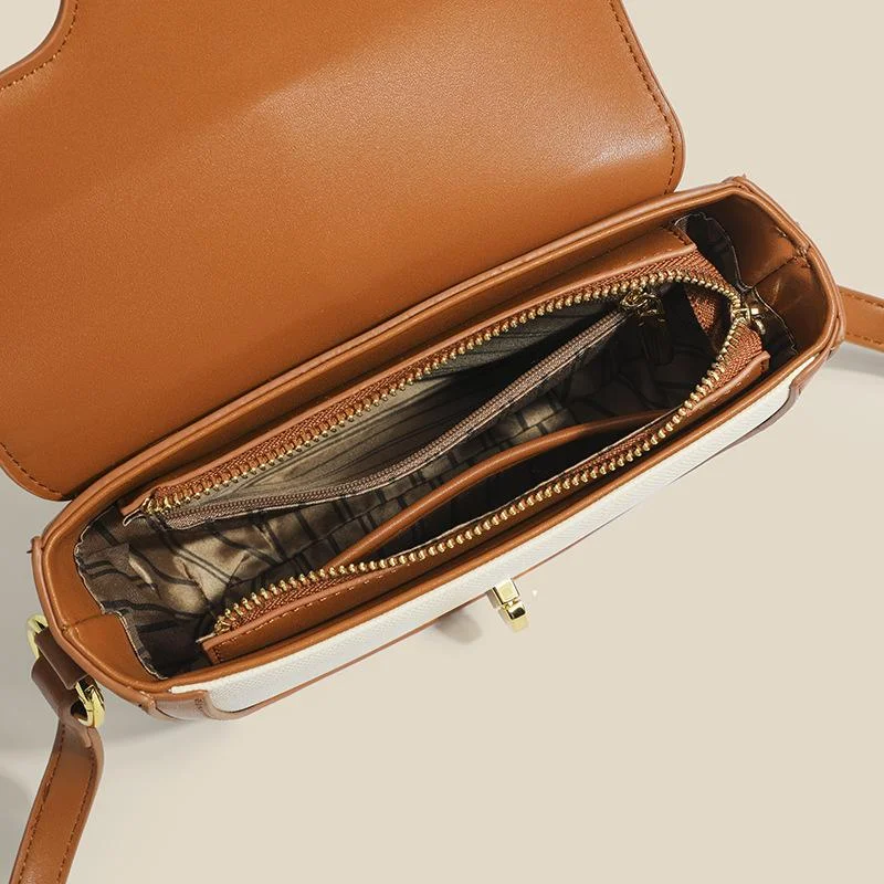 High-grade Contrast Saddle Bag Small Crowd Joker Crossbody Bag Women's Lock Buckle Shoulder Bag