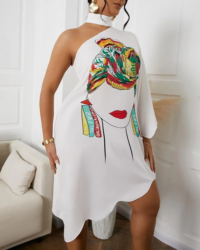 One-sleeve off-the-shoulder dress