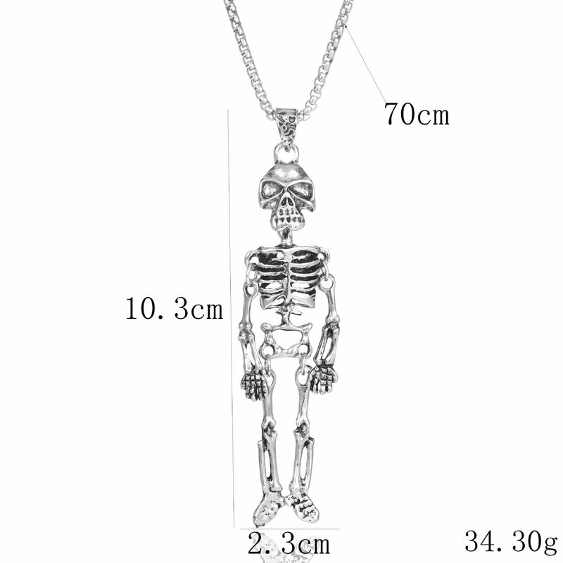 Hip-Hop Cool Style Skeleton Skull Stainless Steel Alloy Plating Halloween Men’S Pendant Necklace Long Necklace