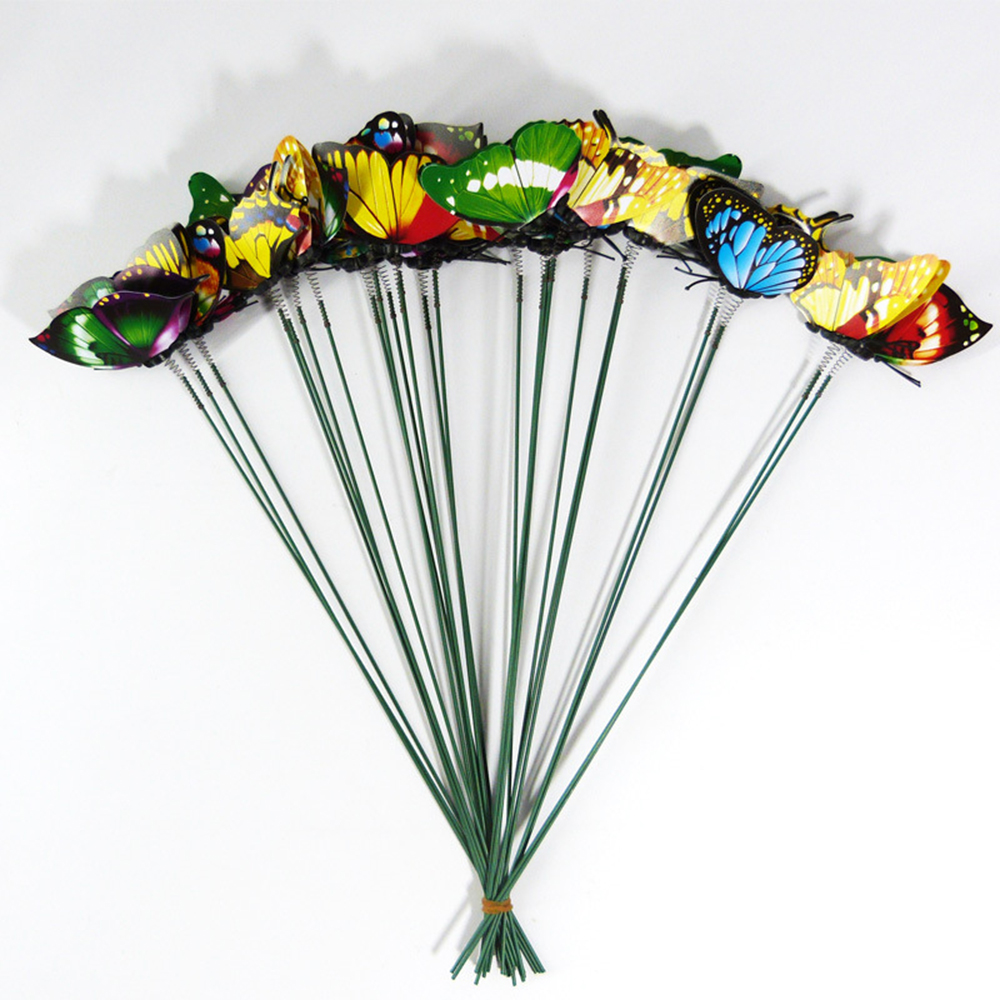 Tegooe 50PCS Colorful Simulation Butterfly Stakes - Outdoor Garden Plant Decoration