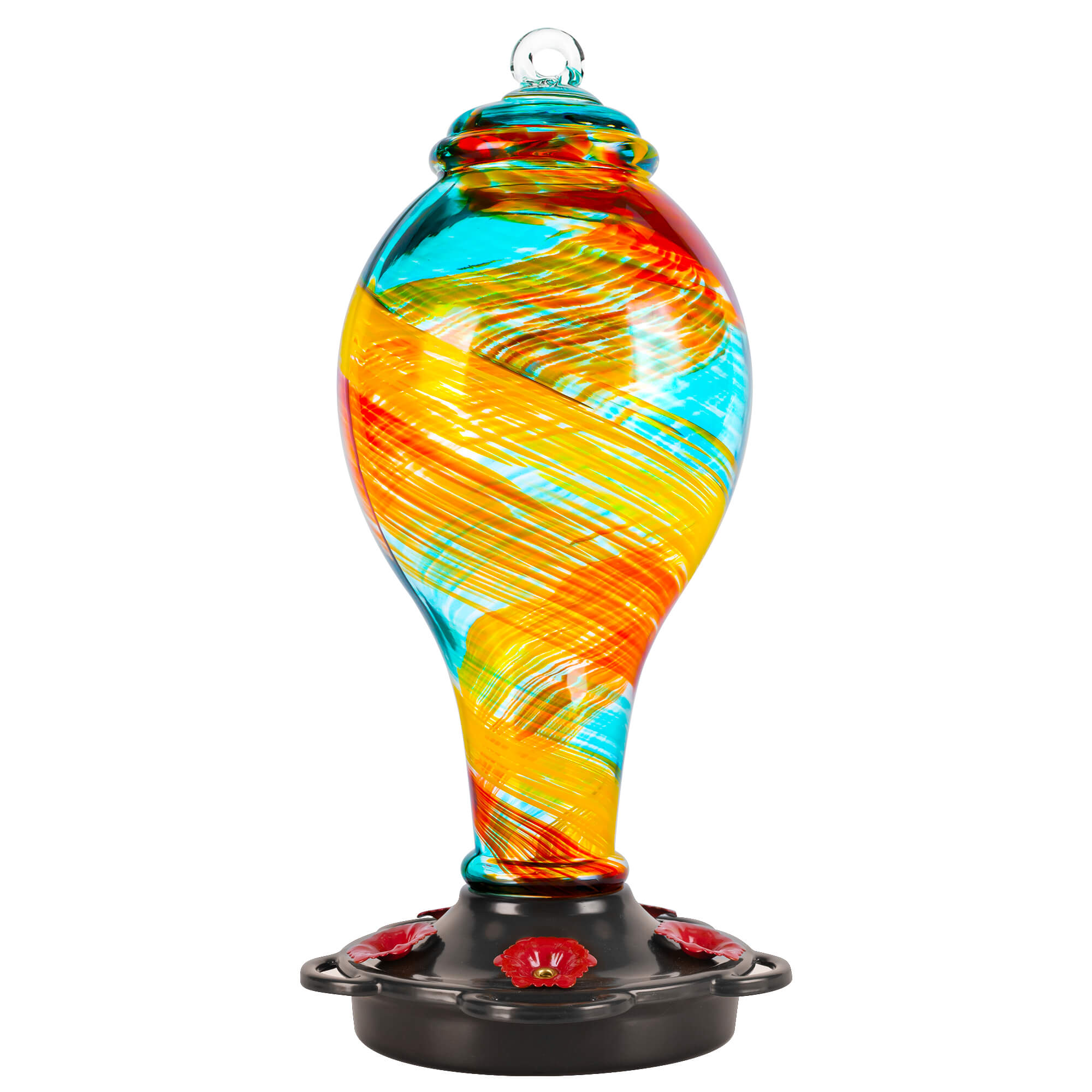LUJII Cylinder Hand Blown Glass Hummingbird Feeder Ribbon 36 fl.oz
