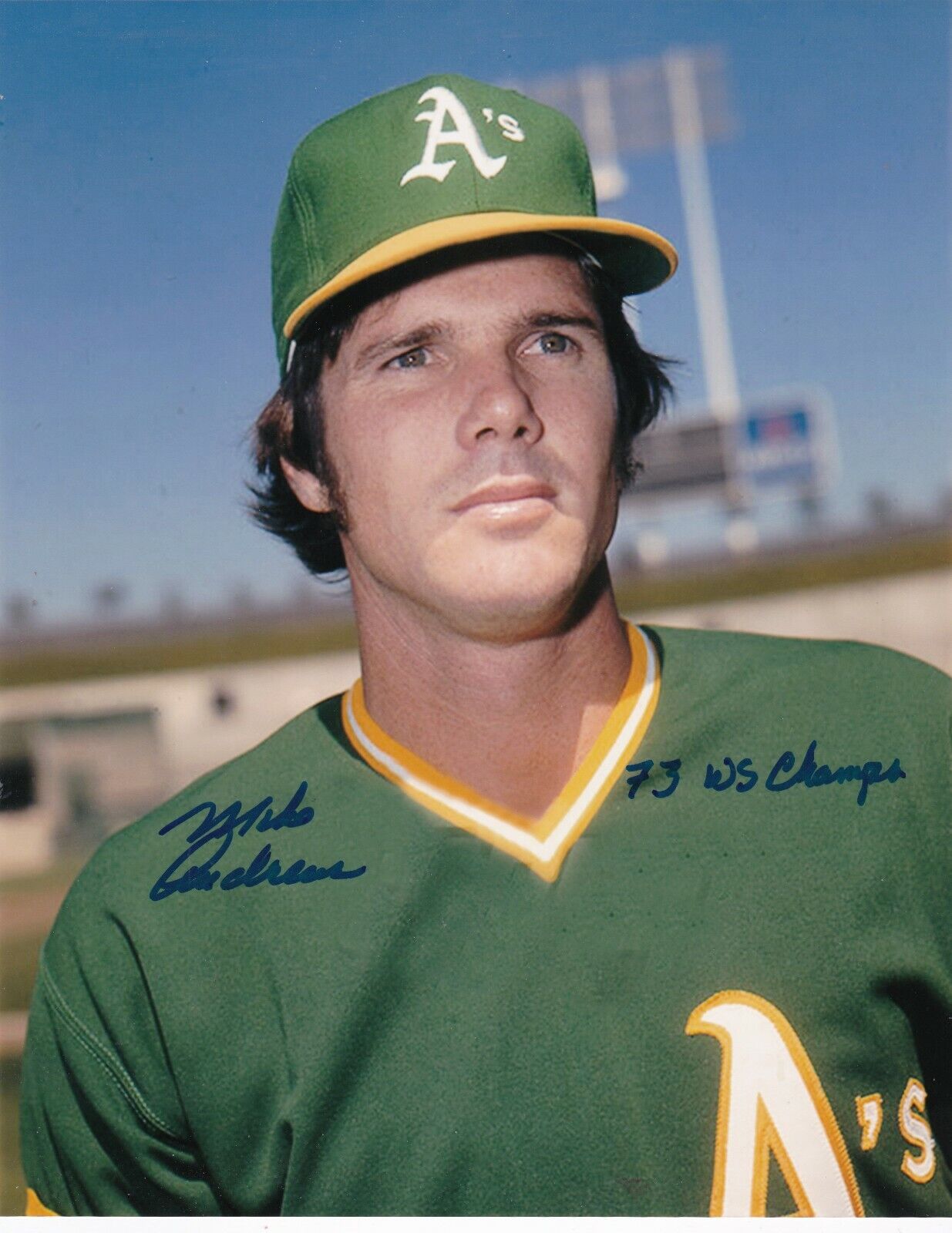 MIKE ANDREWS OAKLAND A'S 1973 WS CHAMPS ACTION SIGNED 8x10