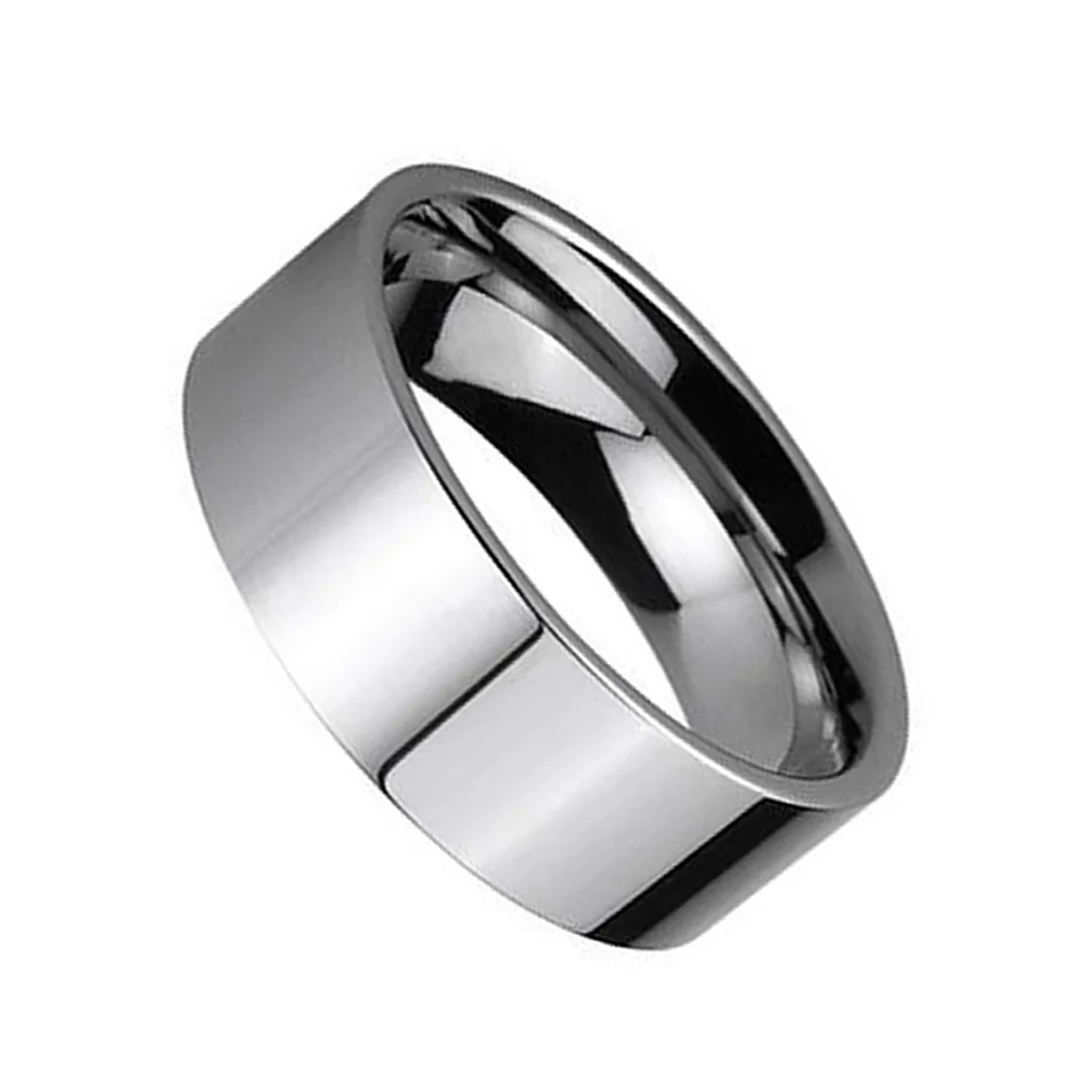 6MM 8MM Silver Flat Mens Tungsten Ring High Polished Finished Comfort Fit