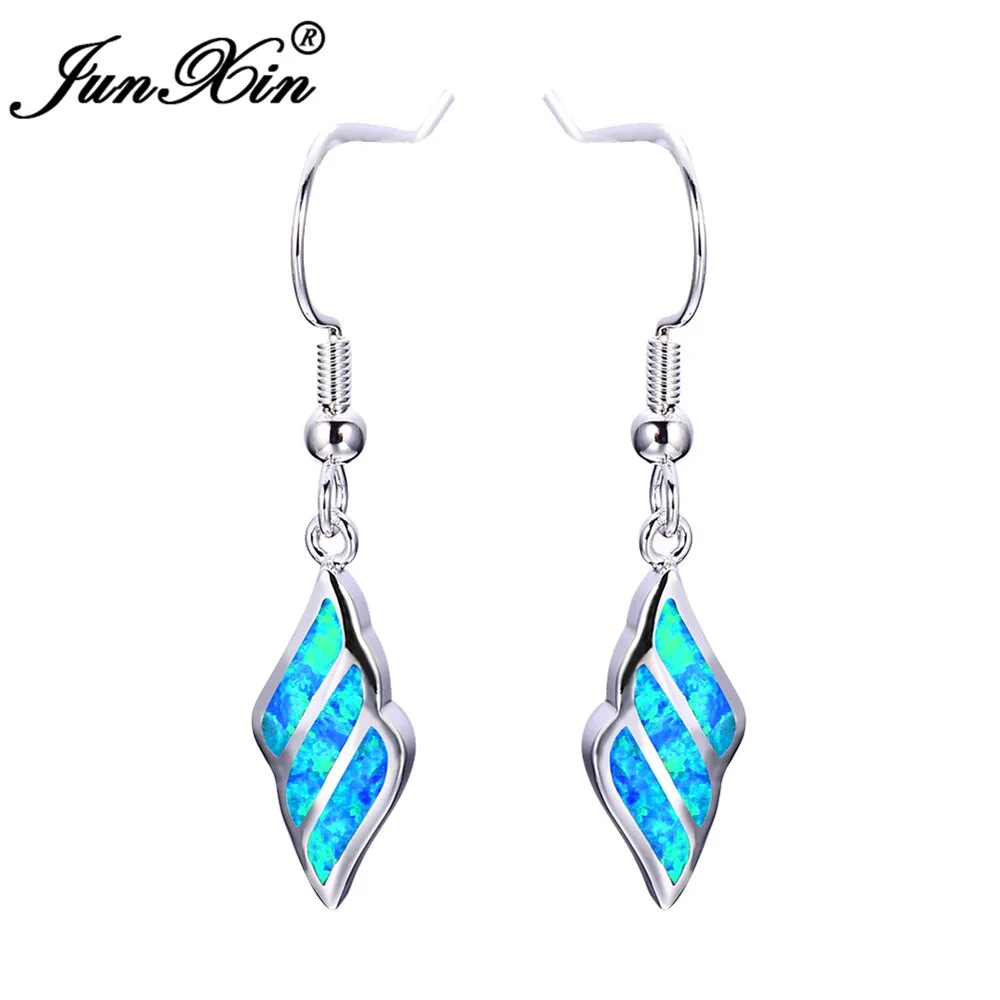 JUNXIN OL Female Drop Earring Blue Fire Opal Earrings Silver Color Dangle Earrings For Women Fashion Jewelry