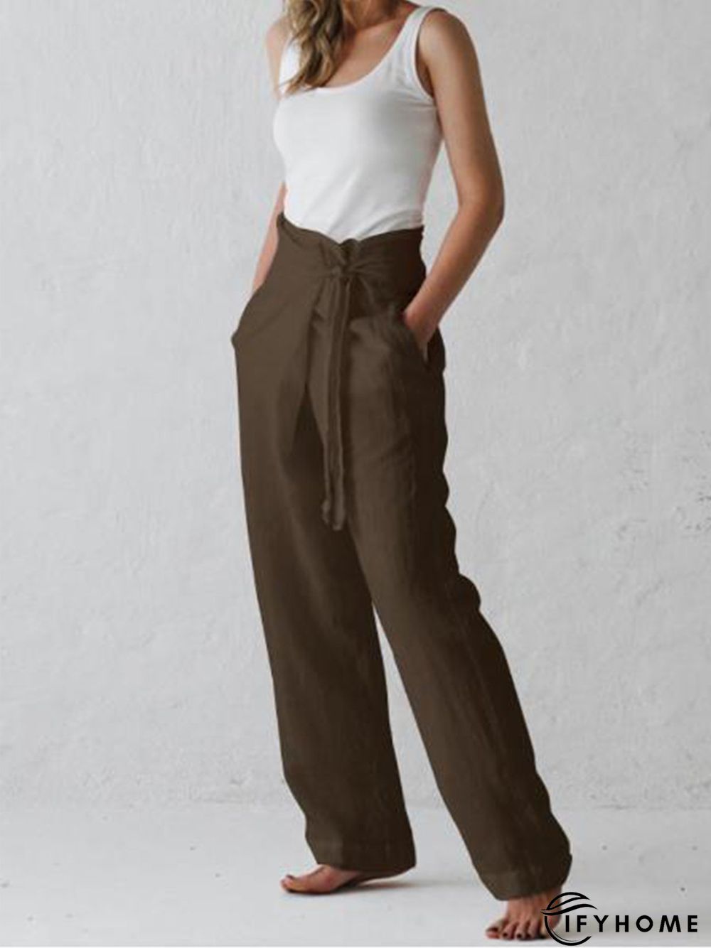 Women Belted High Waist Casual Wide Leg Harem Pants | IFYHOME