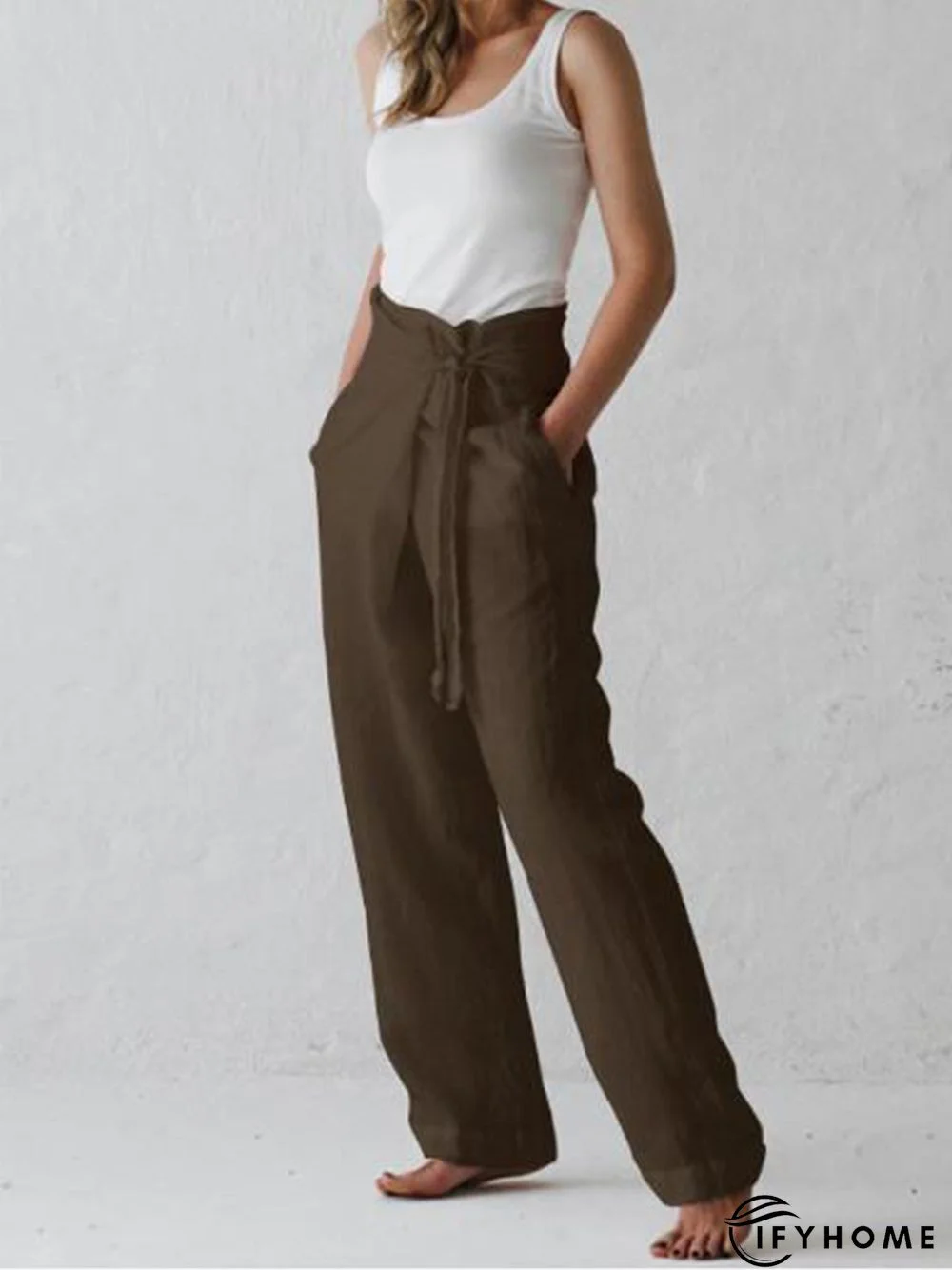 Women Belted High Waist Casual Wide Leg Harem Pants | IFYHOME