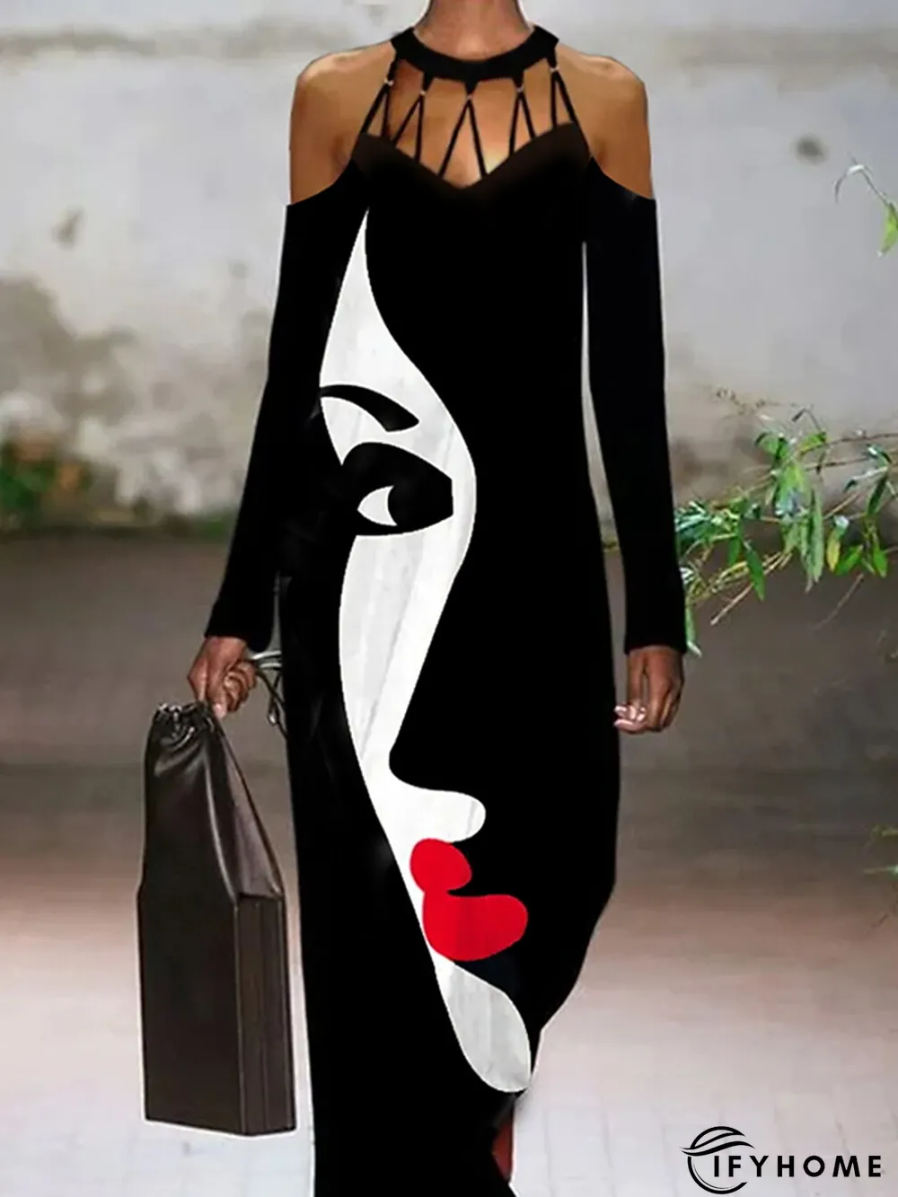 Halter Abstract Long sleeve Dress | IFYHOME