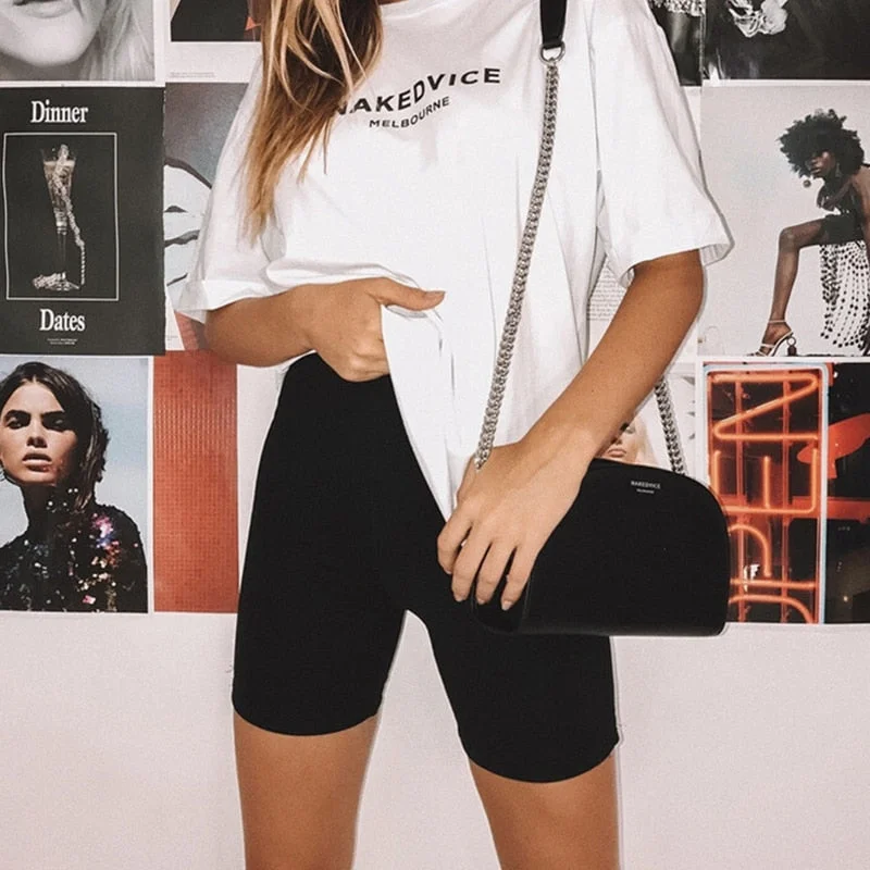 Women cotton Shorts Thin Fitness Casual High Waist Biker Shorts Summer Slim Knee-Length Bottoms Black Cycling Shorts Streetwear