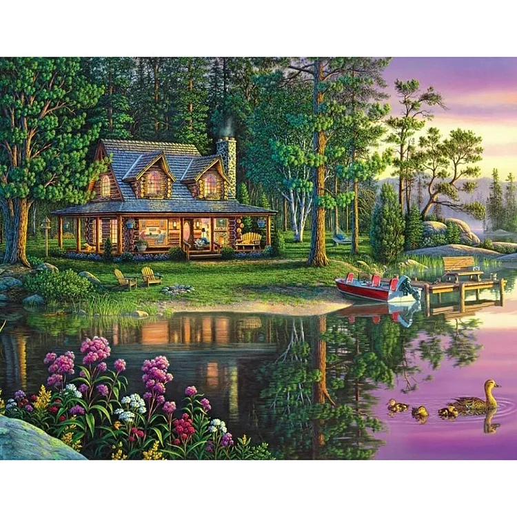 Color Cottage Landscape  50*40cm(canvas) full round drill diamond painting gbfke
