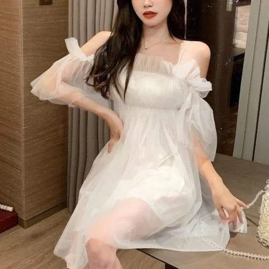 Sweet Mesh Off-Shoulder High Waist Sleeveless Dress SP15829