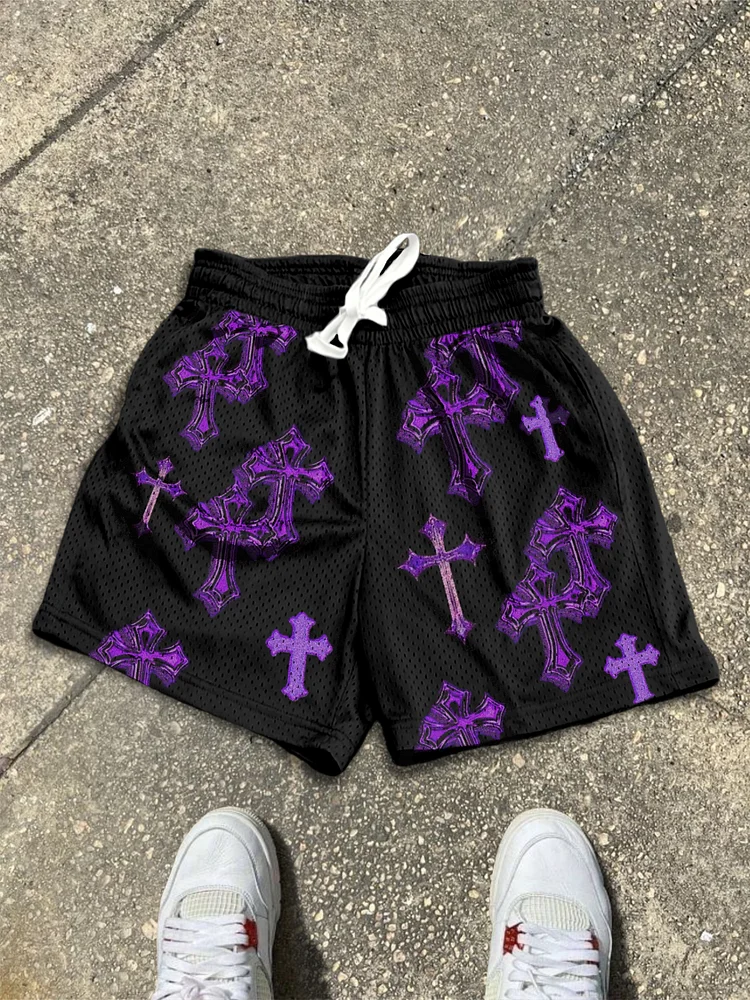VChics Cross Graphic Dot Mesh Shorts