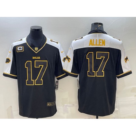 Men's Buffalo Bills #17 Josh Allen Black Gold With C Patch Thanksgiving Vapor Untouchable Limited  Stitched Jersey