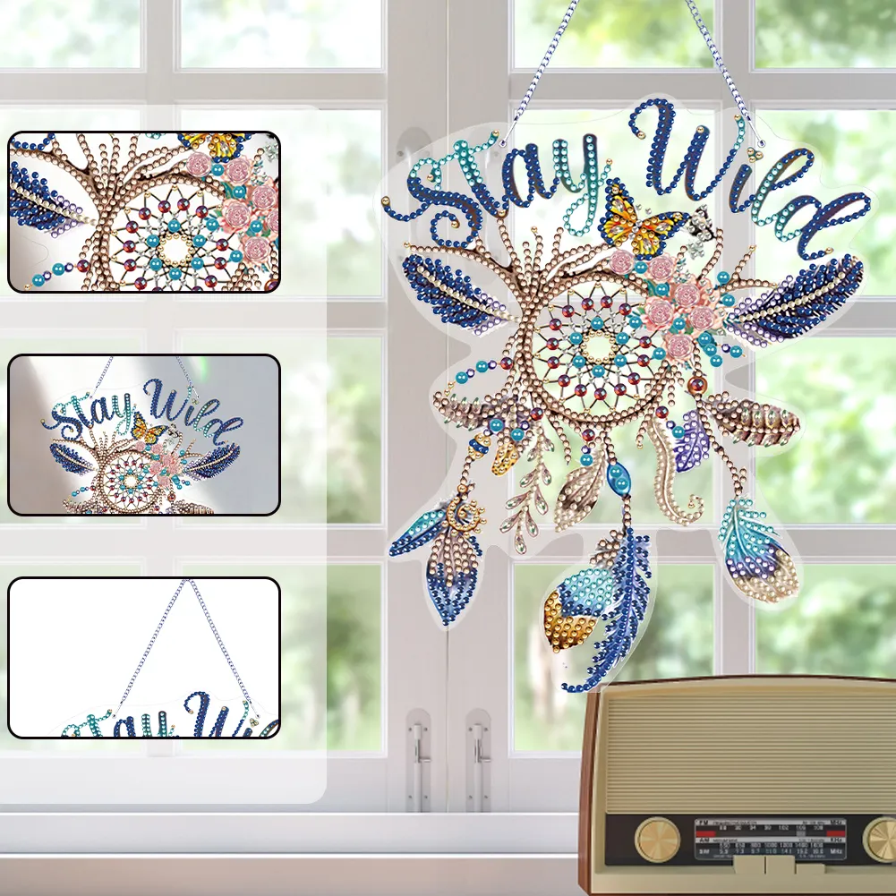 DIY Dreamcatcher Acrylic Single-Sided Diamond Painting Hanging Pendant for Home Wall Decor 