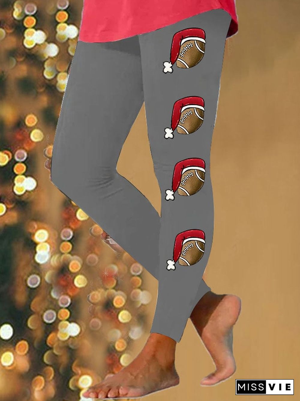 Women's Christmas Hat Football Casual Leggings