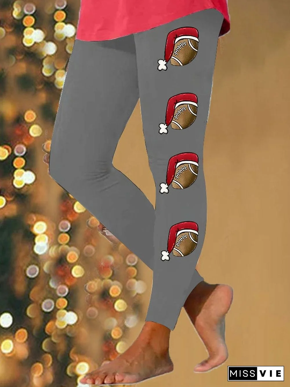 Women's Christmas Hat Football Casual Leggings