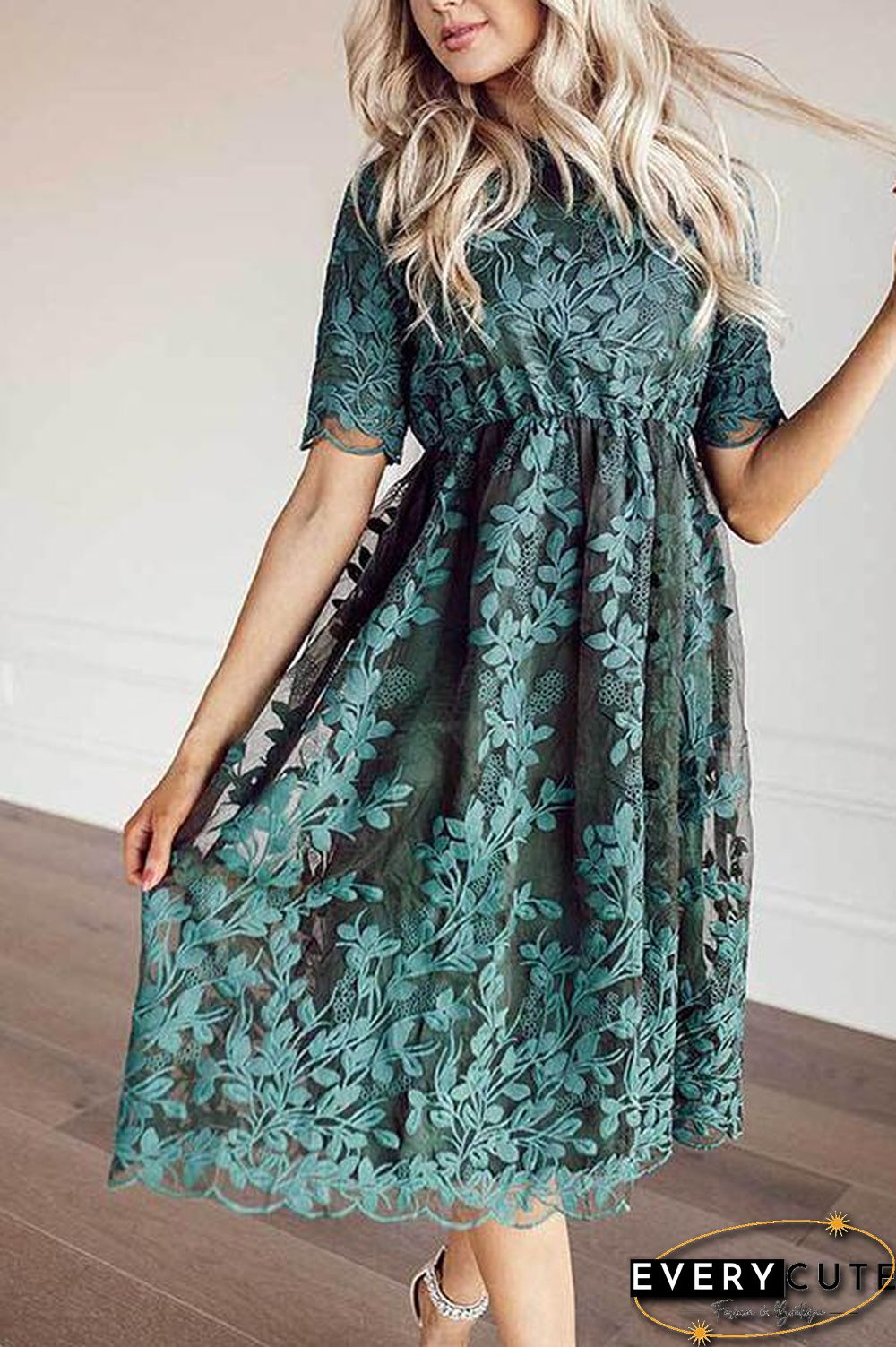 Embroidery Short Sleeve O Neck Dress
