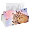 Pink Sky Twin Wolves Butterfly DIY Diamond Painting PU Tissue Holder Box