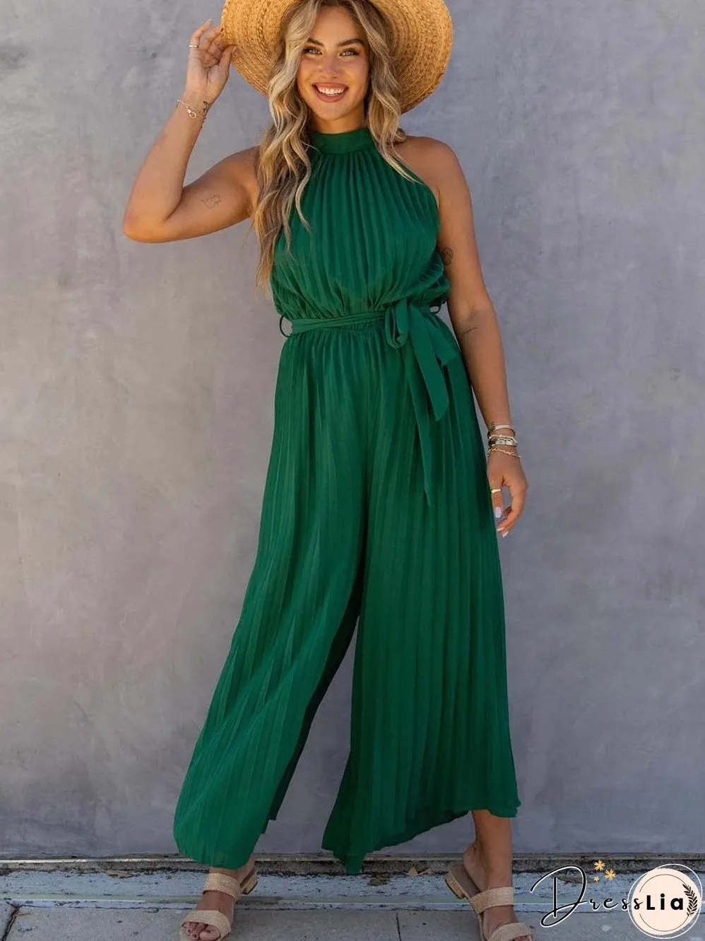 Emerald Green Pleated Jumpsuit