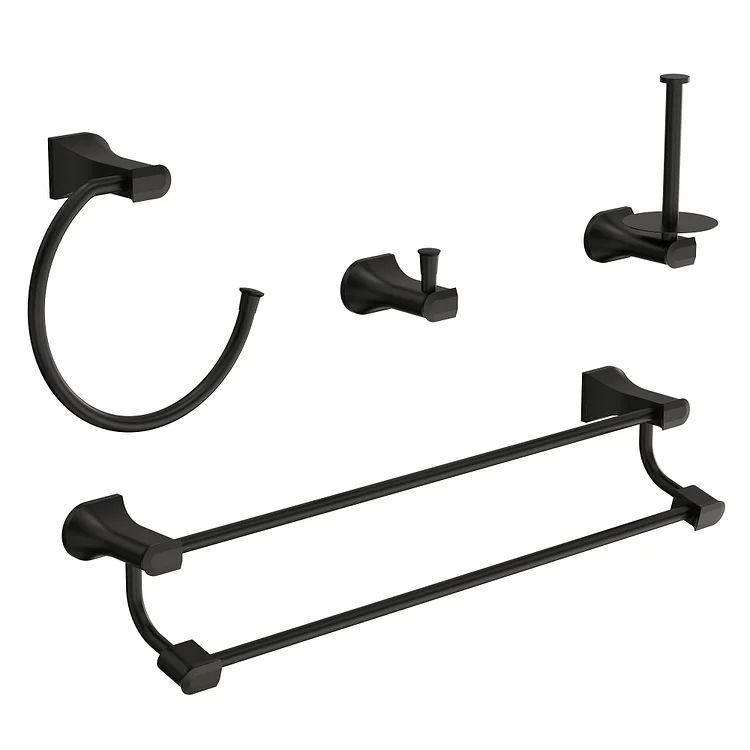 EVERSTEIN Modern 4-Piece Bathroom Hardware Set Matte Black SFS-2006-BK