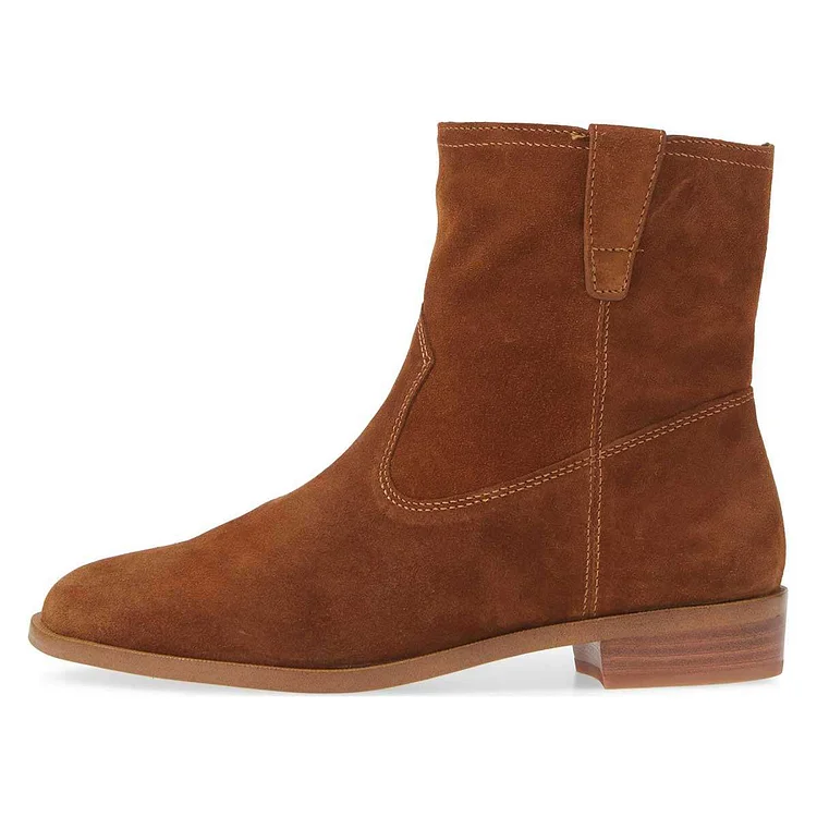 Tan Suede Flat Ankle Booties Vdcoo