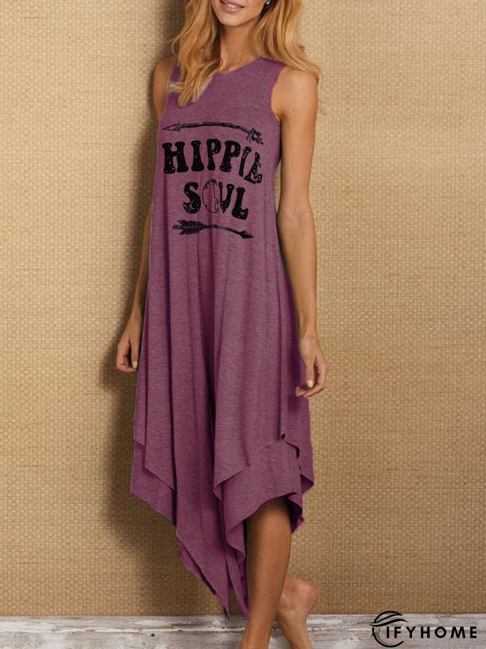 Sleeveless Asymmetric Letter Casual Knitting Dress | IFYHOME
