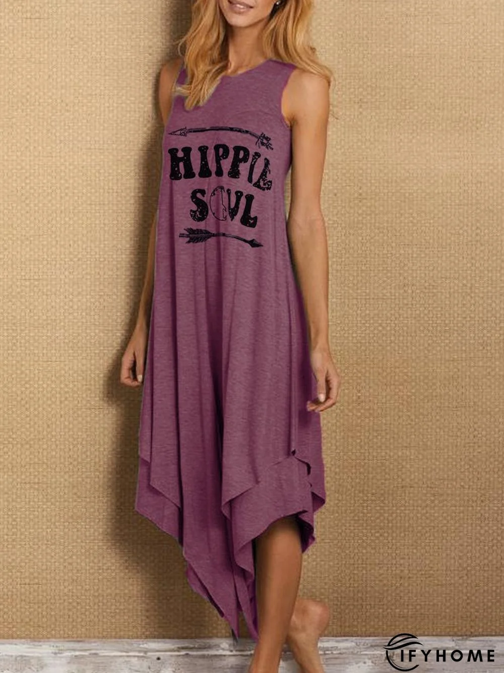 Sleeveless Asymmetric Letter Casual Knitting Dress | IFYHOME