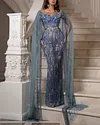 Women's Long Sleeve Sequin Mesh Evening Dress - 01