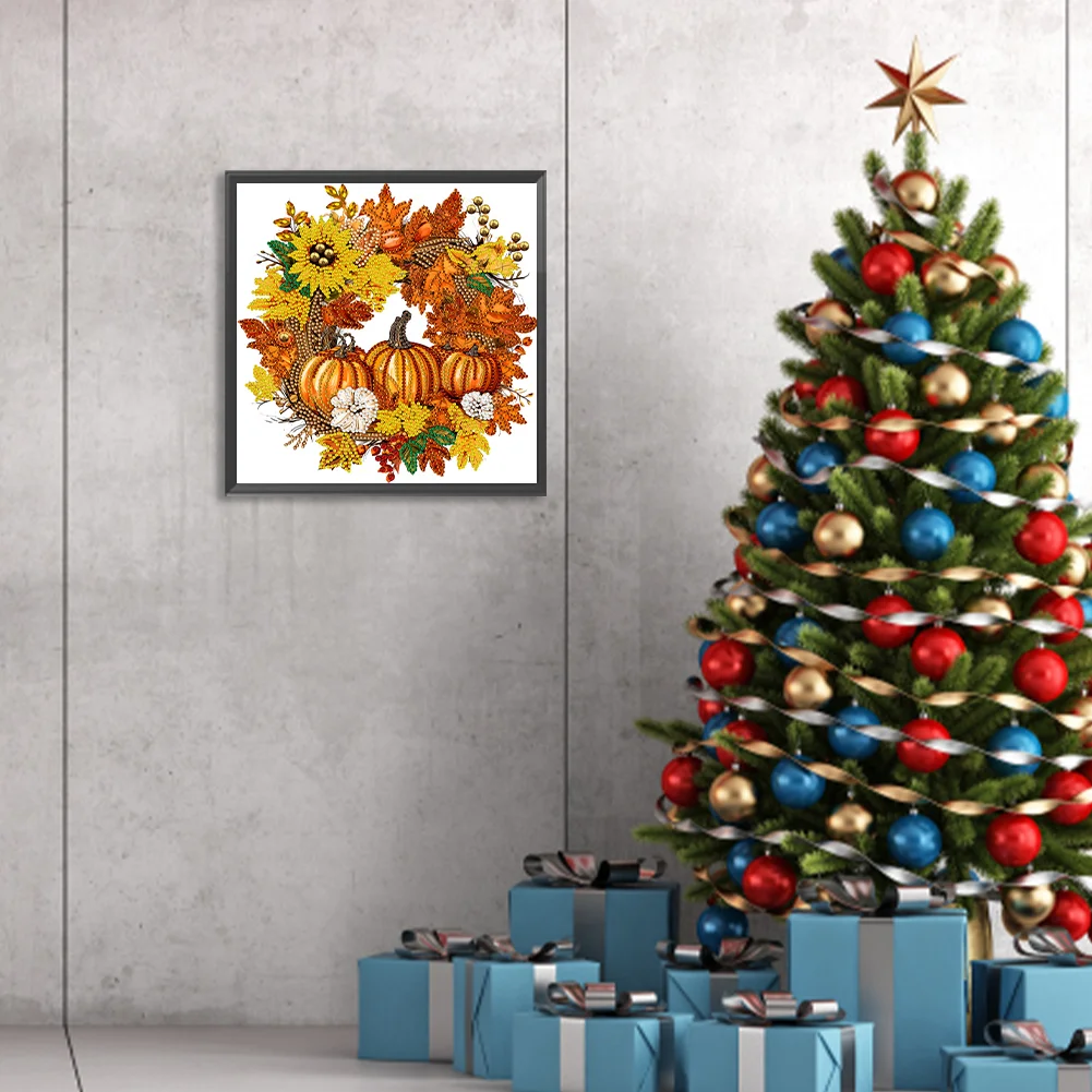 Diamond Painting - Partial Special Shaped Drill - Pumpkin Wreath(Canvas|30*30cm)