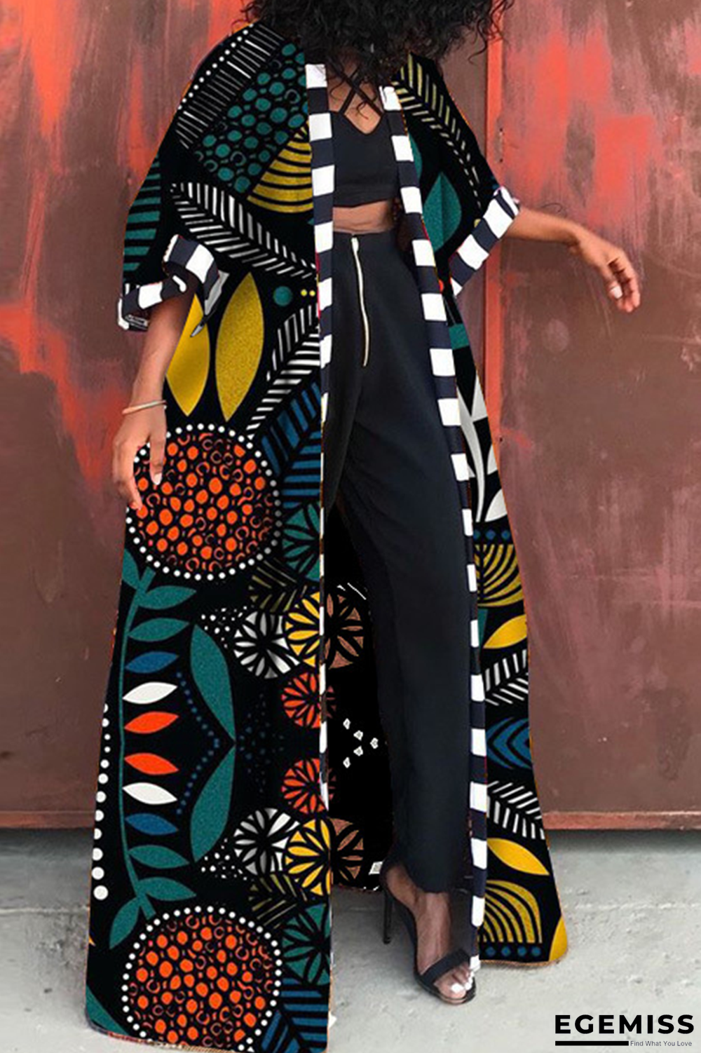 Green Casual Bohemian Vintage Print Patchwork Outerwear | EGEMISS