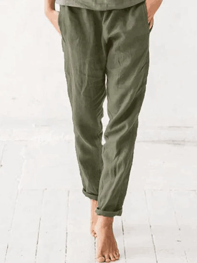 Women's Solid Color Cotton Casual Pants