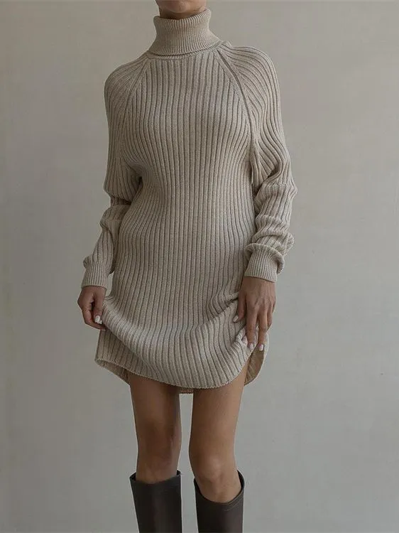 Uveng Uveng Turtleneck Dress Women's Leisurely Loose Thick Pit Strip Solid-Colored Bag-Up 2023 Autumn And Winter Knitted Dress