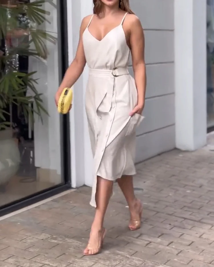 Women's solid color suspender dress