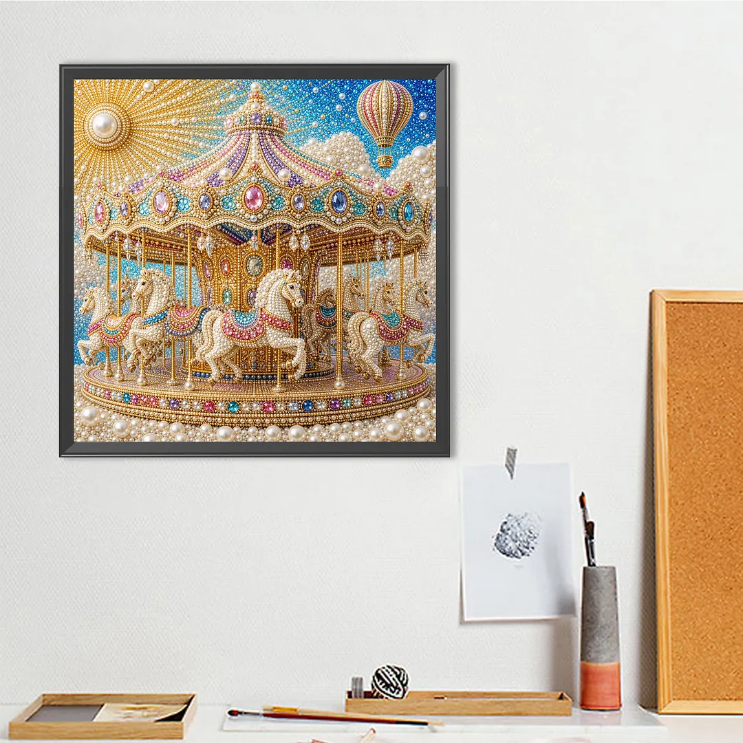 Carouse Pearl Full DIY 5D Round Drill Gem Art Diamond Painting Kits 15.75x15.75 in Diamond Dots Paintings Picture Arts Craft Diamond Art Kits for Adults Beginner Home Wall Decor