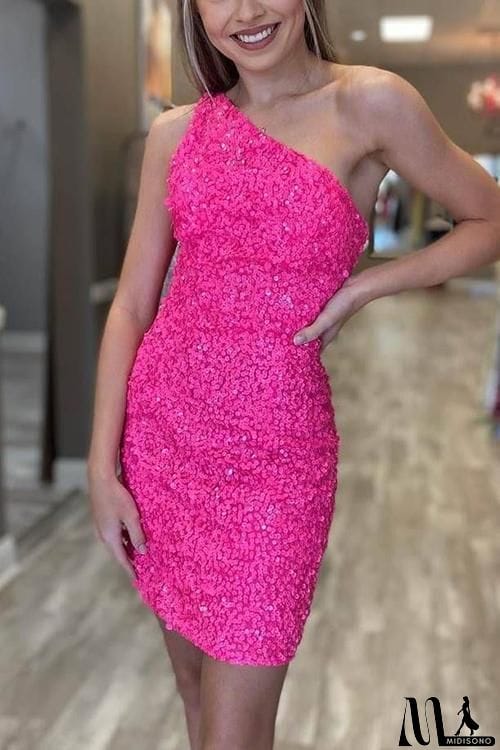 MidiSono - Sequin One Shoulder Bodycon Mini Dress