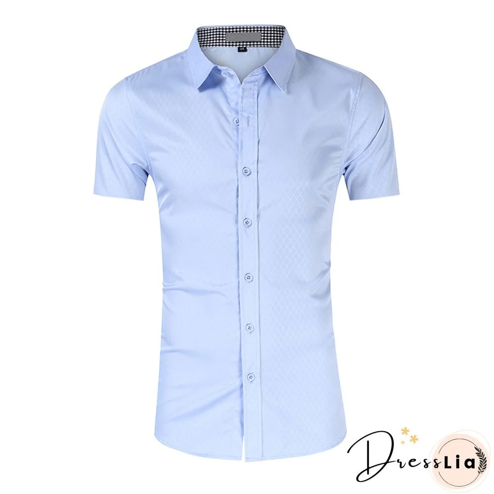 Men Short Sleeve Lapel Button Down Business Shirts